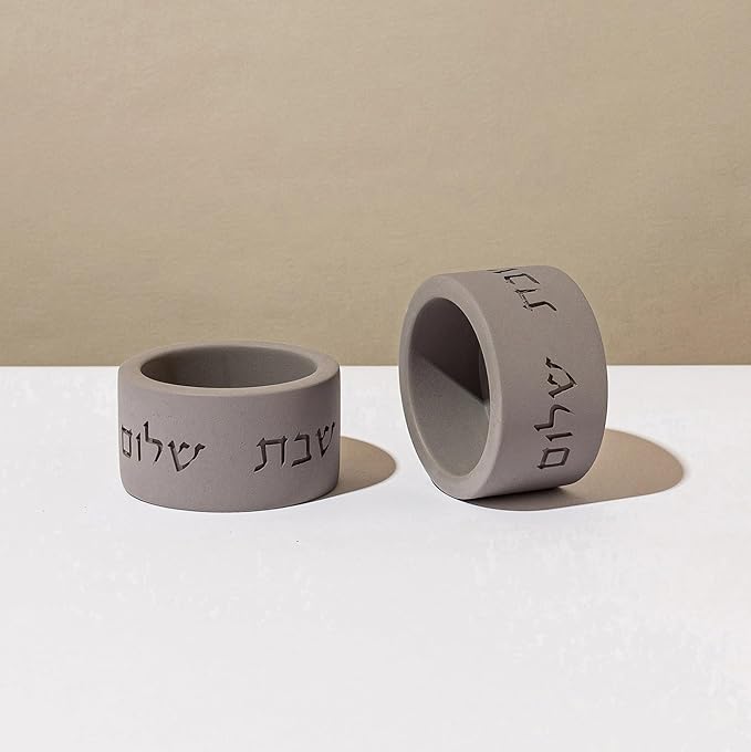 SURI Shabbat Candle Holders Set – Modern Judaica Shabbat Candlesticks for Tea Lights – Concrete Shabbos Candles Holders, Dripless Design – Jewish Gift & Home Decor