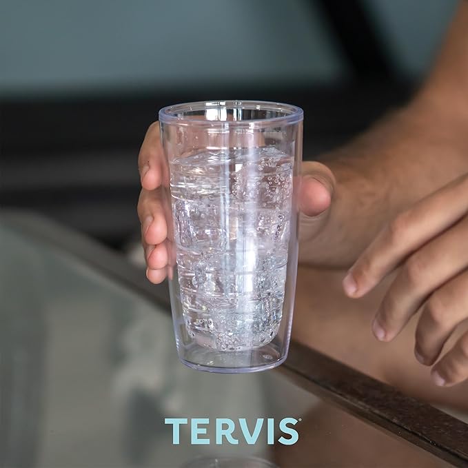 Tervis Clear & Colorful Lidded Made in USA Double Walled Insulated Tumbler Travel Cup Keeps Drinks Cold & Hot, 16oz, Black Lid