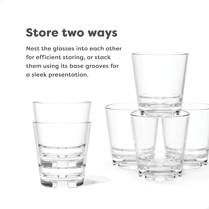 TOSSWARE RESERVE 8oz Stacking Rocks, SET OF 24, Premium Quality, Dishwasher Safe & Heat Resistant Unbreakable Plastic Whiskey Glasses, Clear