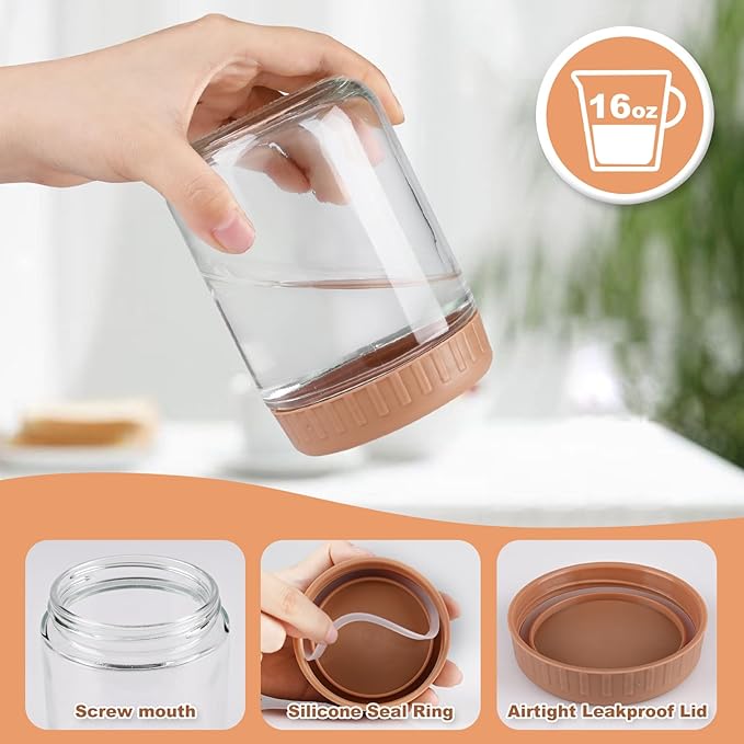 Overnight Oats Containers with Lids, 16oz Glass Jars with Lids 8 pcs, Taffy, Wide Mouth Mason jars for Salad, Yogurt, Snacks, Meal Prep
