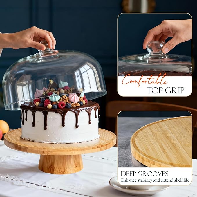 Masthome Bamboo Christmas Cake Stand with Lid, 6 in 1 Cake Holder with Lid,Multi-Functional Serving Platte, Dessert Display Stand and Charcuterie Board for Nutst, Chips & Dips,Fruit Platter