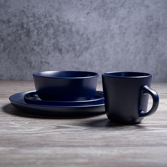 MÜLLERHEIM 903 Minimalist Collection 16-Piece Contemporary Ceramic Stoneware Dinnerware Sets for 4, Blueberry Plates and Bowls sets, Dinner Plates Set, Salad Dish Set, Bowls, Cup