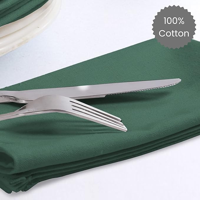 Set of 12 Cloth Dinner Napkins 100% Cotton - Soft Durable Washable - Ideal for Farmhouse Party Weddings Christmas Easter- Perfect Everyday Use Table Linen Cloth Napkins Forest Green 17x17