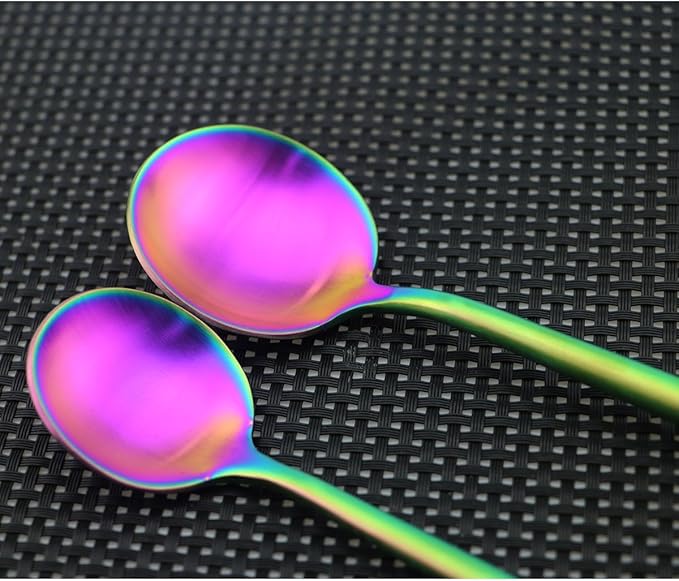 Iridescent Rainbow Multicolor Flatware 10 Pieces Tableware Set Cutlery Set Dinnerware Anti-rust Utensil Set,Salad Spoons Knives and Dessert Forks, Service for 2