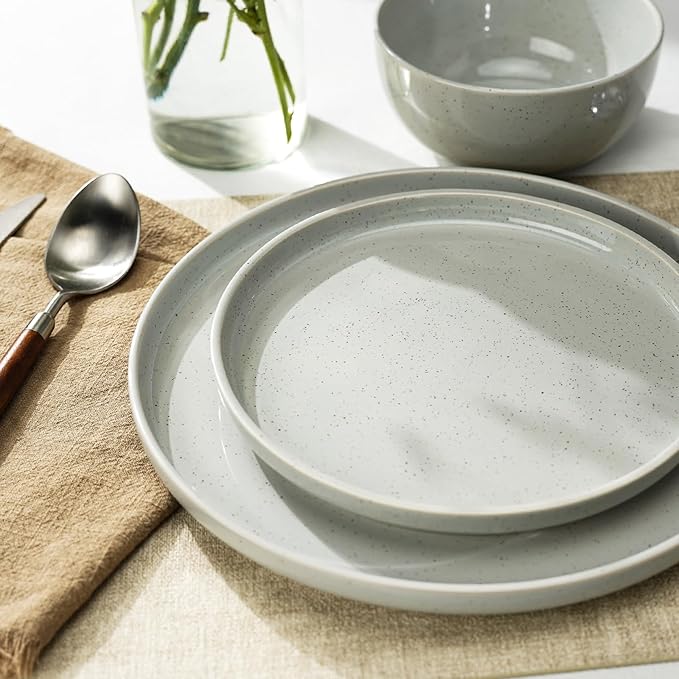 Kitchen Plates and Bowls Set Dinner Set for 4 Handpainted Dinner ware Sets, Microwave Safe Plates and Bowls Sets Stone Plate Scratch Resistant (Moonstone)