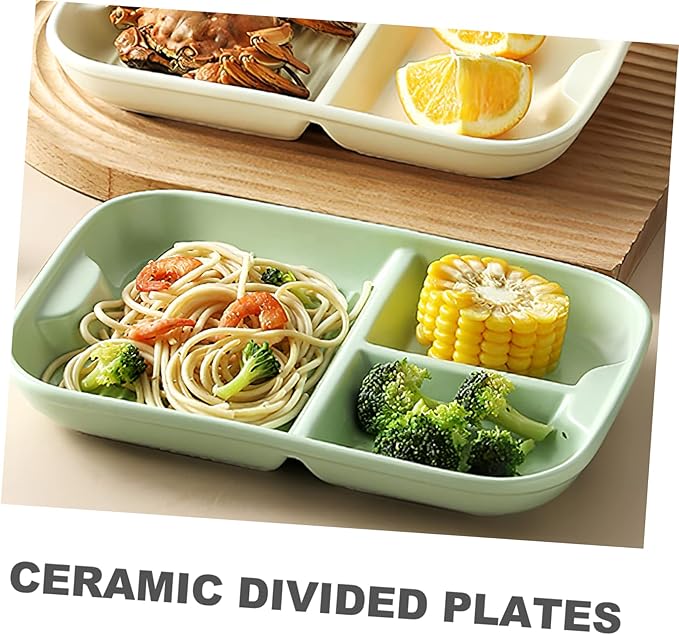 Cabilock Ceramic Breakfast Plate Separated Dinnerware for Boys and Girls Adults Ration Food Microwave Safe Dishwasher Safe