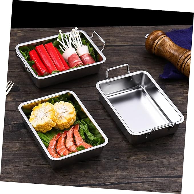 PRETYZOOM 1Pc Stainless Steel Food Serving Tray with Handle Small Silver Snacks Tray for Fruits and Appetizers Easy to Move Design Smooth Surface