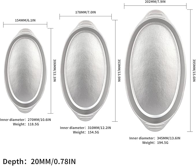 ZING TII 3 Pcs Pure Titanium Serving Tray Large Oval Platter Set, Silver Sizzle Plate for Fish Dessert Meat Sushi Birthday Wedding