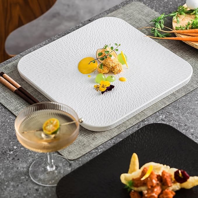 SONGCHAO Party Supplies Creative Square Steak Plate Home Restaurant Western Food Plate Dessert Tray Kitchen Ceramic Plate Snack Plate Party Plates (Color : B, Size : 8.5inch)