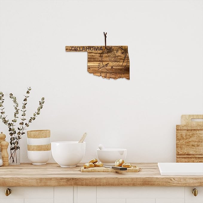 Totally Bamboo Rock & Branch Origins Series Oklahoma State Shaped Cutting Board and Charcuterie Serving Tray, Includes Hang Tie for Wall Display 16-3/4" x 9" x 5/8"