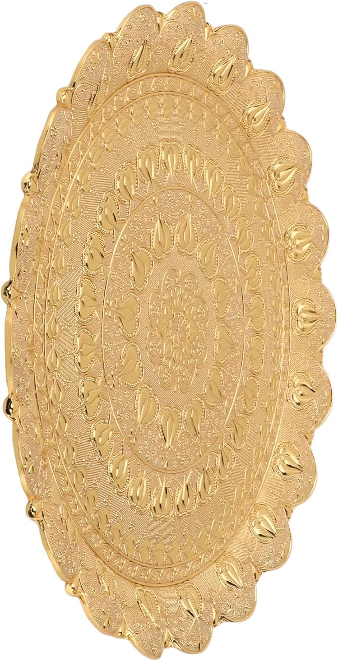 Turkish Tea Coffee Serving Tray, Vintage Style Round Coffee Plate, Embossed Pattern Metal Tray for Bar Outdoor Dresser Dessert, Multi Purpose Serving Tray for Coffee Tea Jewelry Co (Gold)