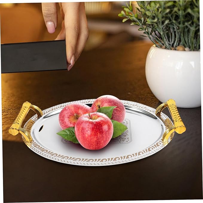 LIFKOME Elegant Oval Serving Tray Metal Snack Fruit Tray Desktop Dried Fruit Plate