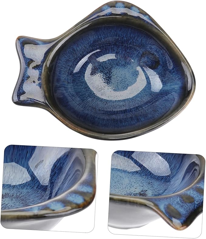 Ceramic Fish Shaped Sauce Dish Versatile Appetizer Plate for Condiments Fruits and Nuts Easy to Clean Serving Bowl for Home Restaurants and Picnics Blue