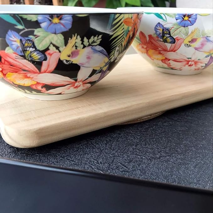 SHINING Porcelain Bone China Dinnerware Ceramic Floral Design Tableware Service Plate Mug Bowl Set (White Cereal Bowl)