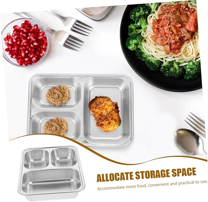 Luxshiny 2pcs Stainless Steel Serving Plates Food Divided Plate Serving Trays for Party Food
