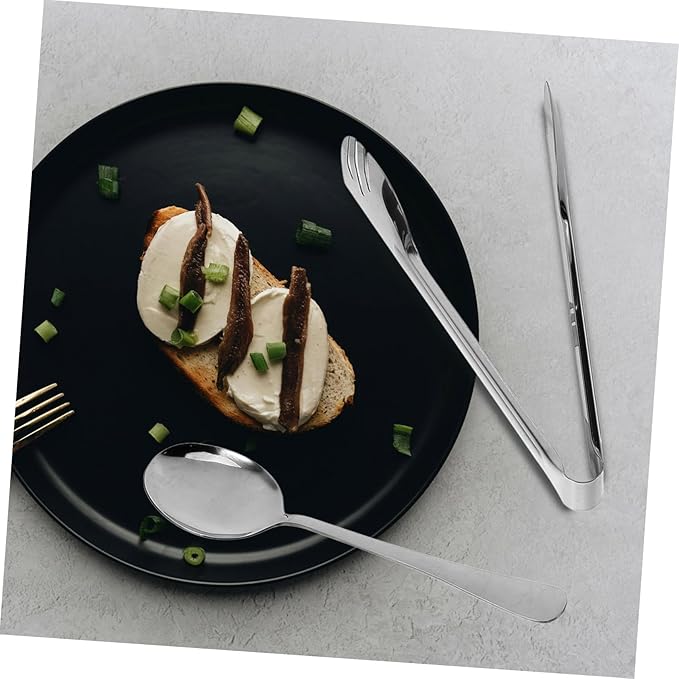 2sets Stainless Steel Cutlery Set Serving Spoons Forks Slotted Spoons Tongs Silverware Set Organizer Portable Utensil