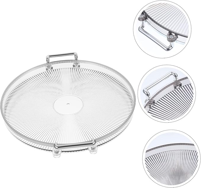 Round Serving Tray with Golden Rim Handle for Convenient Transport Decorative Snack and Fruit Holder Silver Color for Parties and Entertaining