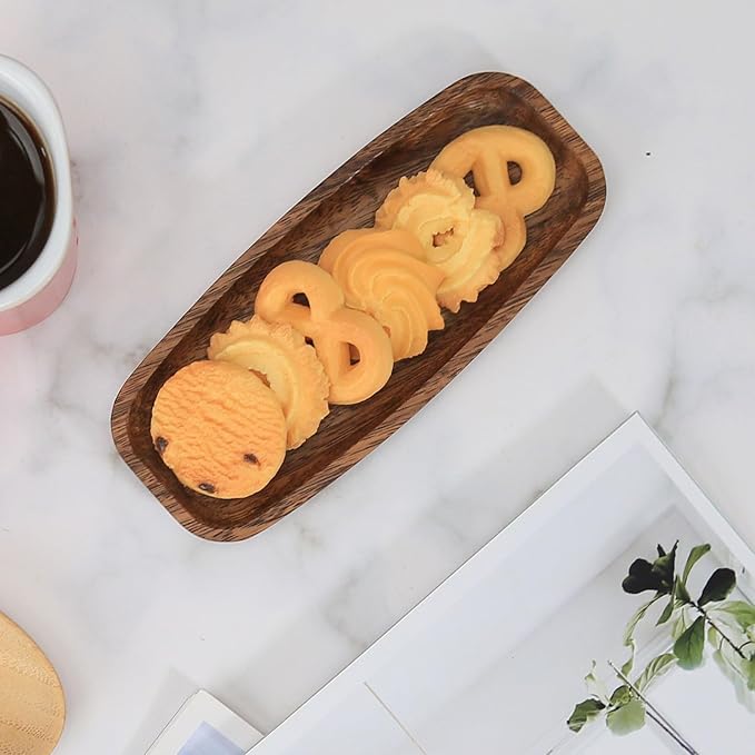 Mini Wooden Serving Platters and Trays, Solid Acacia Wood Oval Serving Tray for Food/Snacks/Appetizer, Wooden Trays for Jewelry, also as Mini Charcuterie Board and Cheese Platter (6 PCS)