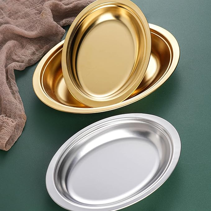 Steaming Fish Tray Stainless Steel Serving Plate Oval Shape Multifunctional for Home or Restaurant Use Silver/Gold