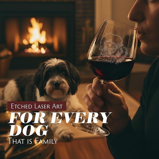 Etched Laser Art Personalized Dog Themed Etched Wine Glass - Custom Dog Breed Wine Glasses, Ideal for Pet Lovers, Unique Birthday Gift for Men & Women, Personalized Gift - Tibetan Terrier, 12.75 oz
