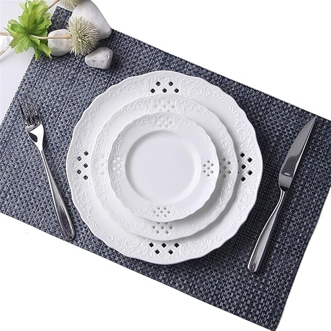 SONGCHAO Party Supplies Hollow Out Dessert Plate White Disc Home Kitchen Restaurant Coffee Shop Flat Plate Ceramic Fruit Plate Round Fruit Tray Party Plates (Color : Medium)