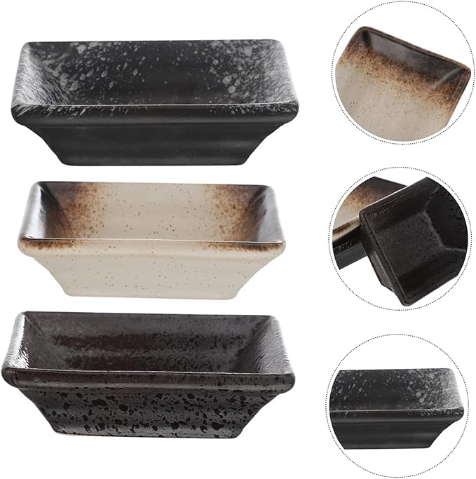 Ciieeo 3pcs Japanese Style Ceramic Seasoning Plates Dipping Dishes for Sauces Condiments Appetizers Unique Design for Home Kitchen Bbq Parties
