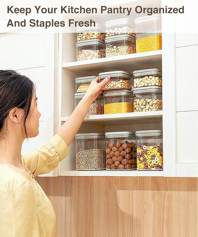 Large Pop Airtight Food Storage Containers Set with Lids, 4.2Qt Food Containers with Scoop, Kitchen Pantry Organization and Storage, BPA Free Stackable Cereal Container