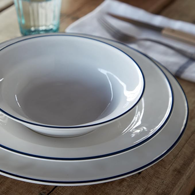 Costa Nova Ceramic Stoneware 9'' Salad Dessert Plate - Beja Collection, White & Blue | Microwave & Dishwasher Safe Dinnerware | Food Safe Glazing | Restaurant Quality Tableware