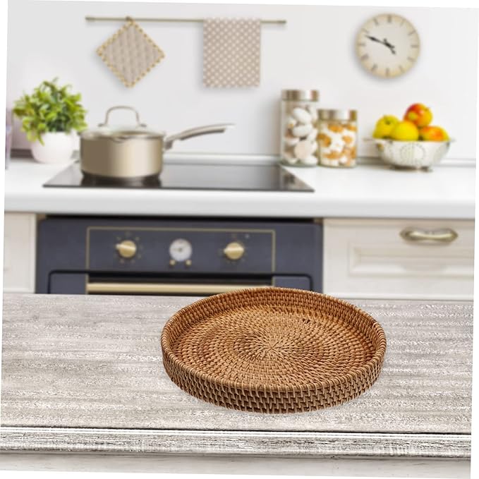 DOITOOL Wear-Resistant Rattan Serving Tray Multi-Function Fruit Plate Perfect for Desserts Snacks