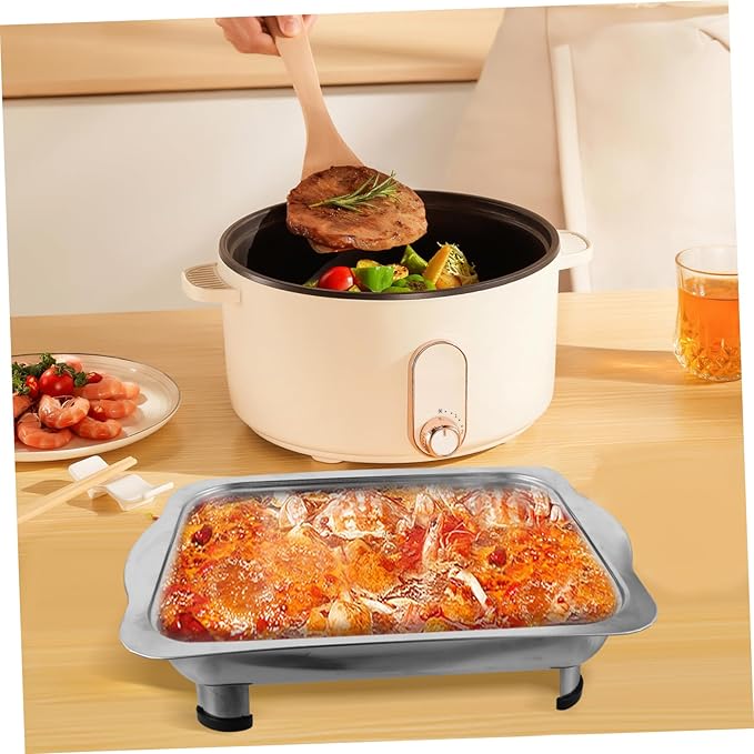 VALICLUD Stainless Steel Buffet Tray with Cover Rectangular Food Holder for Catering Skid Legs Elegant Design for Banquets and Parties Classic Serving Dish