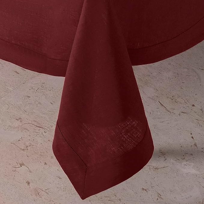 D'Moksha Homes Linen Tablecloth 60 x 120 Inch - 100% Pure Linen Dark Red Table Cloth for Rectangle Tables - Machine Washable Cloth Tablecloth for Winter, Christmas, Holiday, New Year