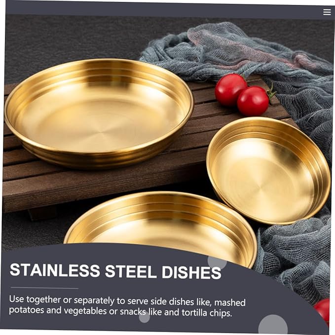 PRETYZOOM Thickened Stainless Steel Korean Kimchi Dish Flat Saucer for Appetizer Plates Soy Sauce Bowl Food Sauce Dish Fall Wear Resistant Serving for Home and Restaurant