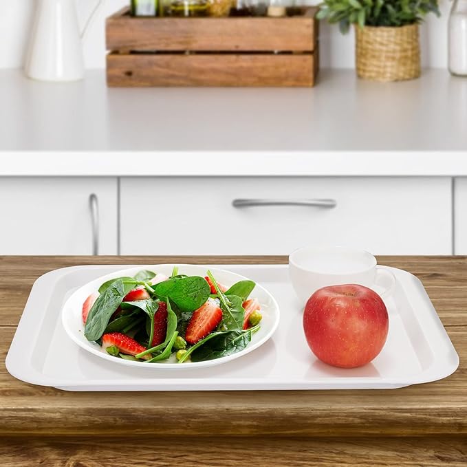 Melamine Serving Trays White 17.1x12.2 Inch Rectangle Cafeteria Fast Food Trays Breakfast Lunch Dinner for Eating Set of 6,PFW-174122-06