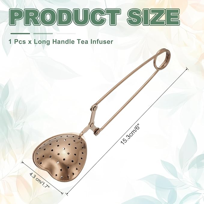 uxcell 1 Pcs Tea Infuser, Stainless Steel Loose Leaf Tea Infuser Filter for Cup and Teapot, Long Handle Tea Steeper Strainers for Tearoom Office Home, Heart Shaped Rose Gold