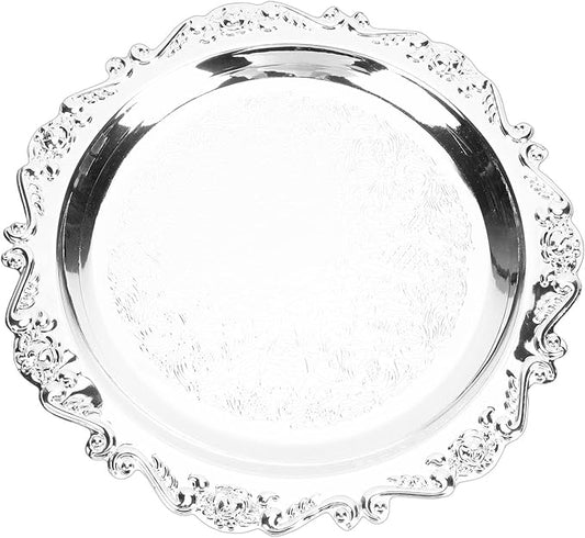 ZJchao Serving Tray for Entertaining, Decorative Tray, Mirror Floral Engraved Serving Platter Vintage Multifunctional Floral Engraved (25cm)