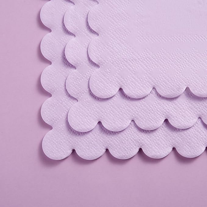 200 Pack Cocktail Napkin 2-Ply Scalloped Edged Dessert Napkins Folded 5 x 5 Inches Disposable Napkins for Dinner Wedding Birthday Party Bridal Anniversary Reception Event (Purple)