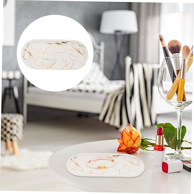 3 Pcs Marble Ceramic Plate Appetizer Serving Tray Dessert Plate Ceramic Marble Tray Restaurant Sushi Plate Ceramic Fruit Plate White Dinner Party Dressing Table Cosmetic Ceramics