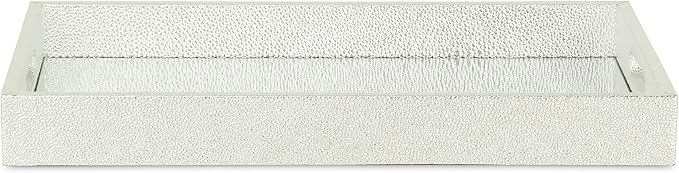 HomeRoots 16" Silver Rectangular Wood Handmade Tray with Handles