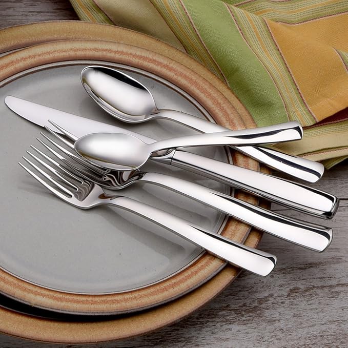 Liberty Tabletop Modern America 45-piece 18/10 Flatware Set Service for 8, Includes Serving Pieces Silverware Made in USA