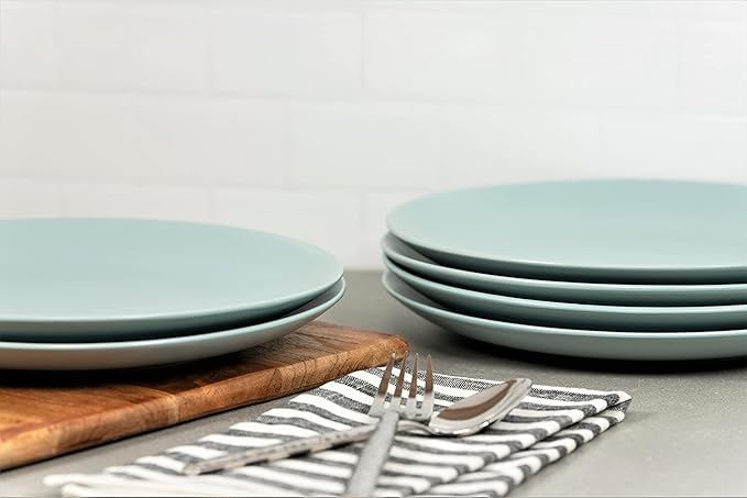 10 Strawberry Street Wazee Matte 10.5" Coupe Dinner Plate, Set of 6, Mineral Blue