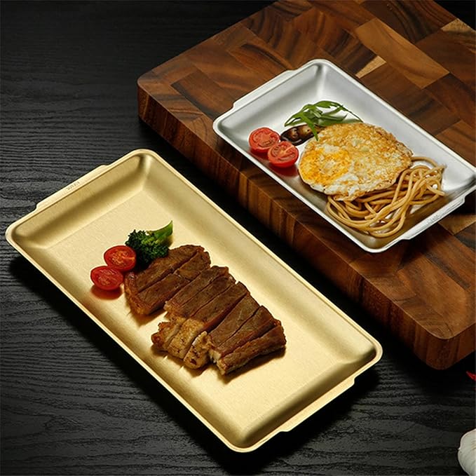 Stainless Steel Rectangle Serving Tray, BBQ Sushi Flat Dish Bread Pastry Baking Pan for Home Parties Living Room Restaurant Table,Silver,32 * 16cm