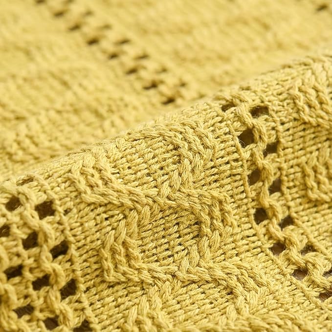 Artoid Mode Yellow Farmhouse Woven Rustic Hollow Table Runner, Seasonal Holiday Hollow Kitchen Dining Table Decoration for Home Party Decor 12x108 Inch