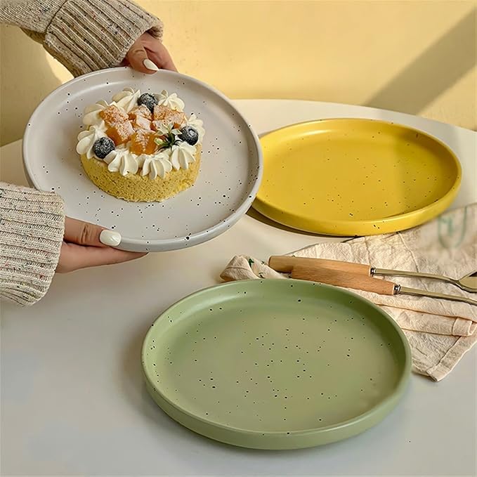 Dining Plates Ink Dot Pattern Dining Plate Simple Ceramic Dining Plate Household Kitchen Restaurant Round Plate Vintage Dessert Fruit Tray Ceramic Dinner Plates (C One Size)