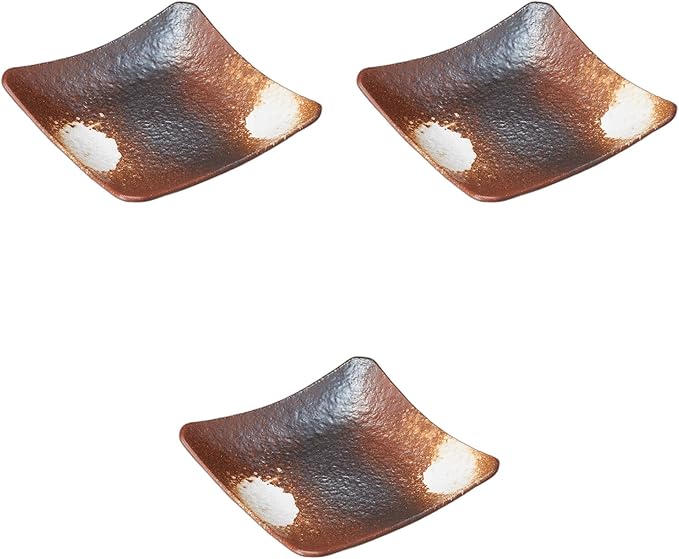 Set of 3 Lava-blown Square Plates 7.9 x 7.9 x 1.6 inches (20 x 20 x 4.2 cm) | Setomonohonpo Square Plate, Ceramic