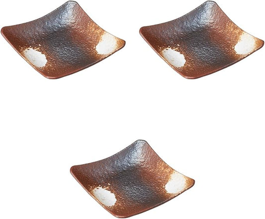 Set of 3 Lava-blown Square Plates 7.9 x 7.9 x 1.6 inches (20 x 20 x 4.2 cm) | Setomonohonpo Square Plate, Ceramic
