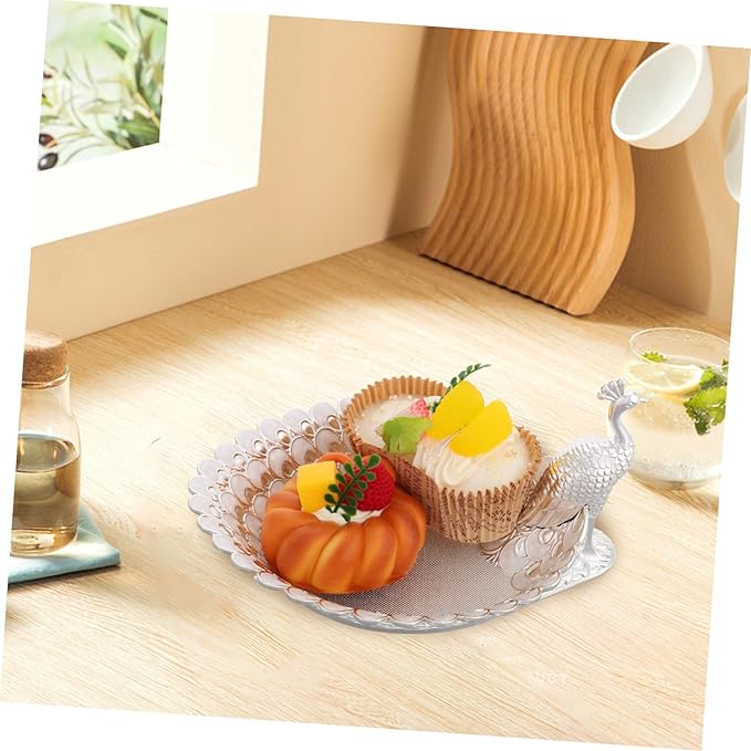 GLEAVI Delicate Peacock-theme Serving Tray for Parties Elegant Metal Fruit Platter and Snack Holder Decorative Storage for Candies and Nuts Versatile Use Living Rooms and Dining Areas