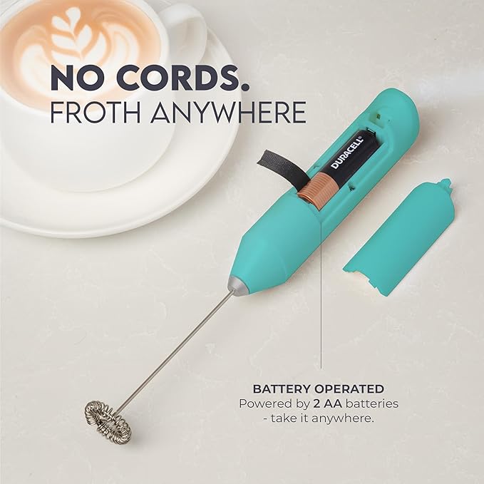 Zulay Kitchen Powerful Milk Frother Handheld with 2 Duracell AA Batteries – Ultra Fast Frother Wand Electric Drink Mixer for Coffee, Lattes, Cappuccinos, Matcha & Hot Chocolate – Portable Foam Maker