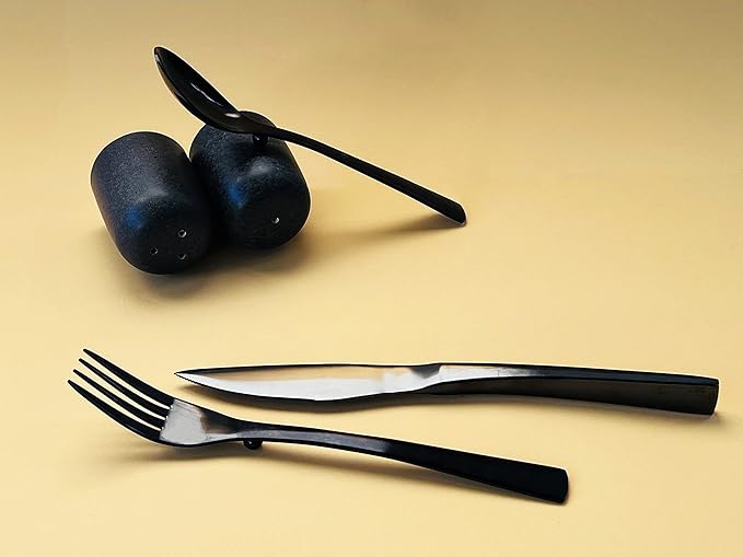 iFork BLK Collection Stainless Steel Flatware Serving Set Rises Off Tables and Surfaces. Elegant Handmade Tableware/Silverware for Home Kitchens and Restaurants | 6 Pieces iFork iSpoon iKnife Utensils