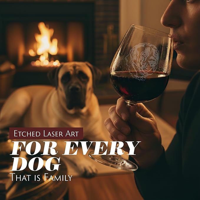 Etched Laser Art English Mastiff Personalized Dog Themed Etched 12.75oz Wine Glass Custom Dog Breed Wine Glasses, Ideal for Pet Lovers, Unique Birthday Gift for Men & Women, Personalized Gift