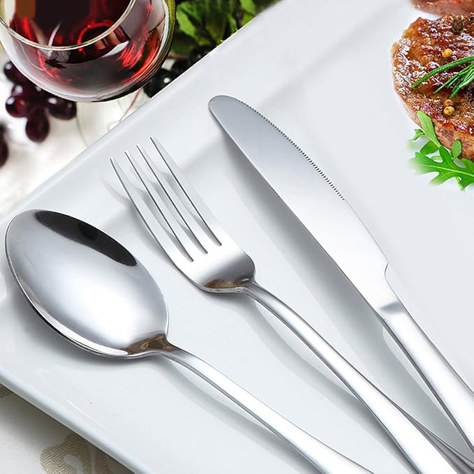 HornTide 12-Piece Flatware Sets Dinner Knife Fork Spoon 3-Piece Place Setting Service for 4 Person Stainless Steel Mirror Polishing